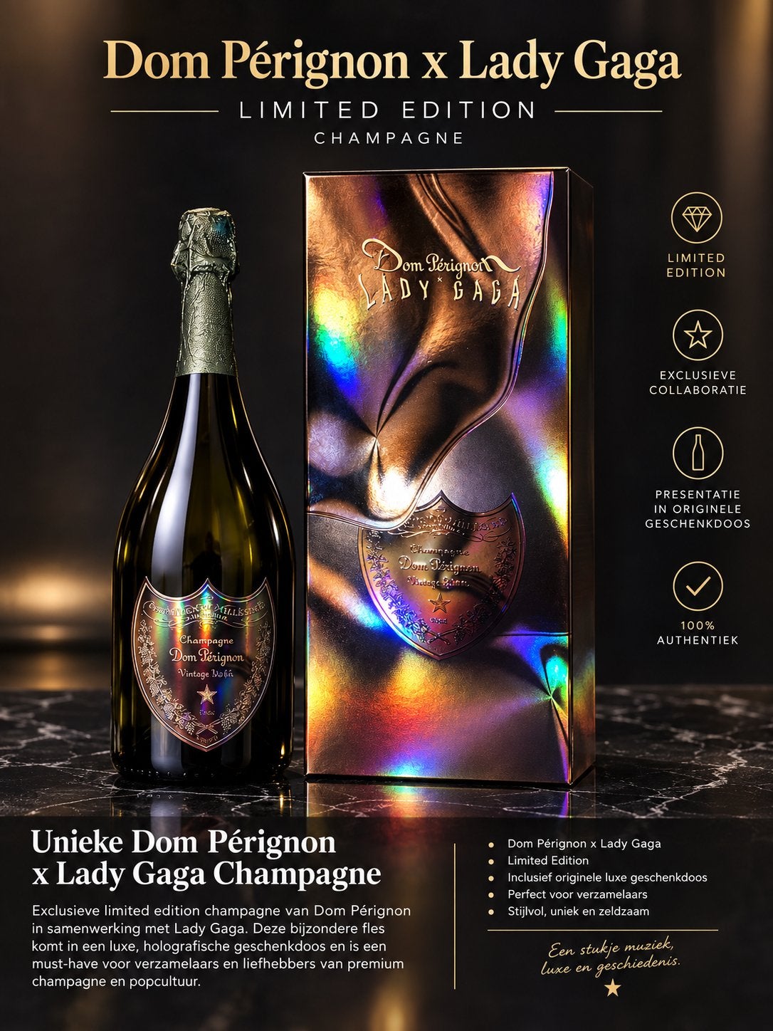Dom Pérignon x Lady Gaga Limited Edition Vintage 2010, Frankrijk, Nieuw, Ophalen of Verzenden, Champagne