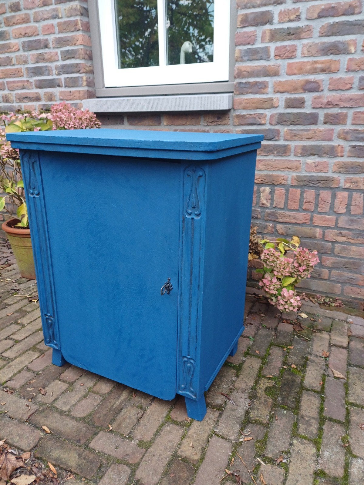 Brocante houten kastje, origineel naaimachinekastje, Antiek en Kunst, Ophalen