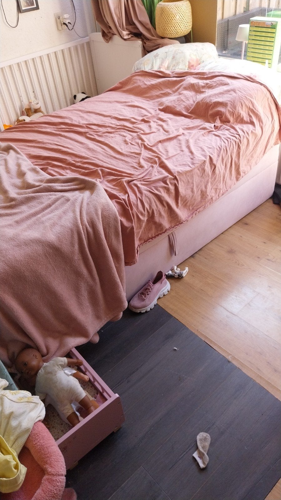 Roze bed 120x200 met opbergruimte, Huis en Inrichting, Slaapkamer | Bedden, Twijfelaar, 120 cm, Hout, Ophalen