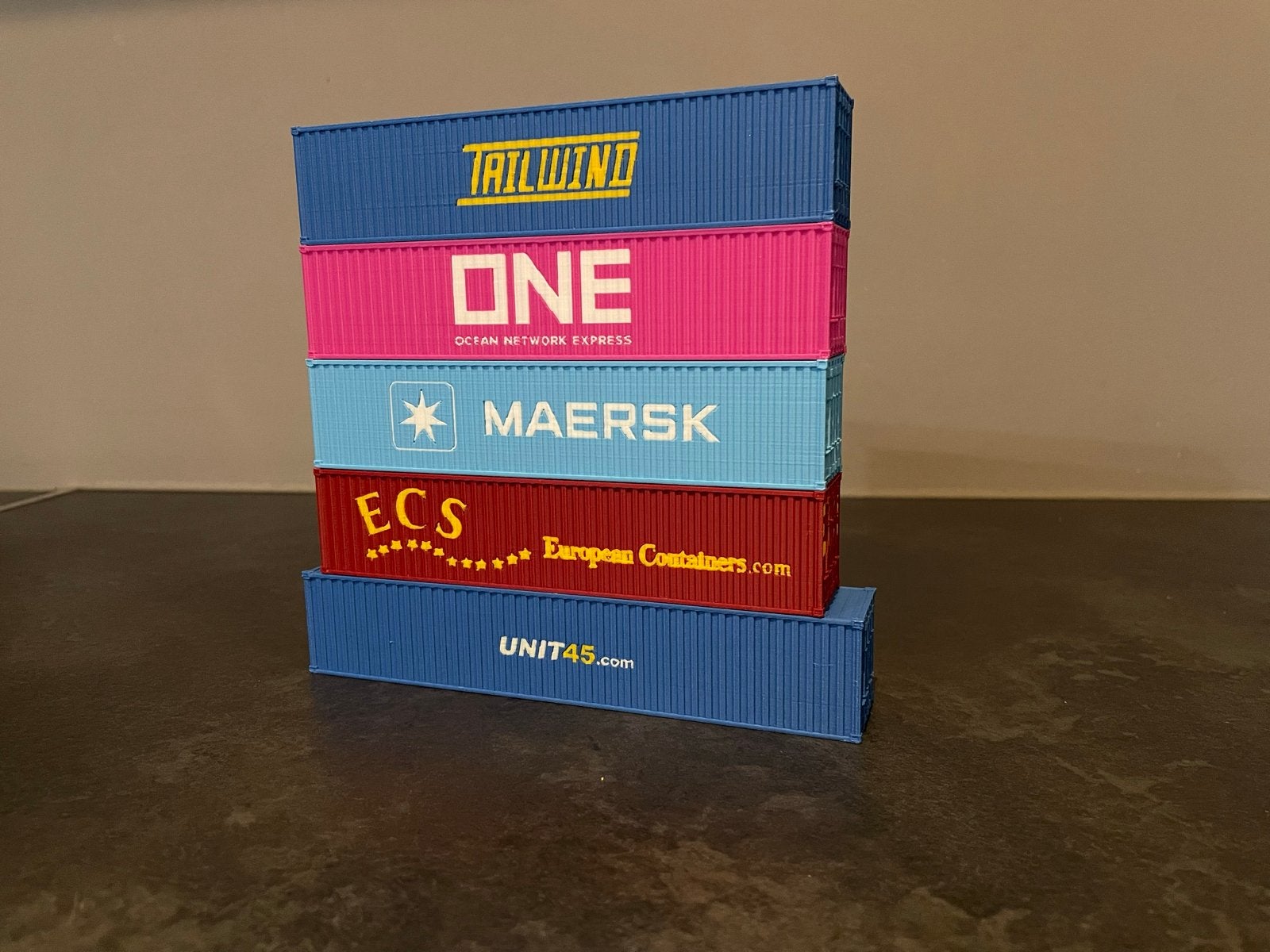 5 Zeecontainers HO 1:87 - Diverse Rederijen, Overige merken, Gelijkstroom of Wisselstroom, Overige typen, Nieuw