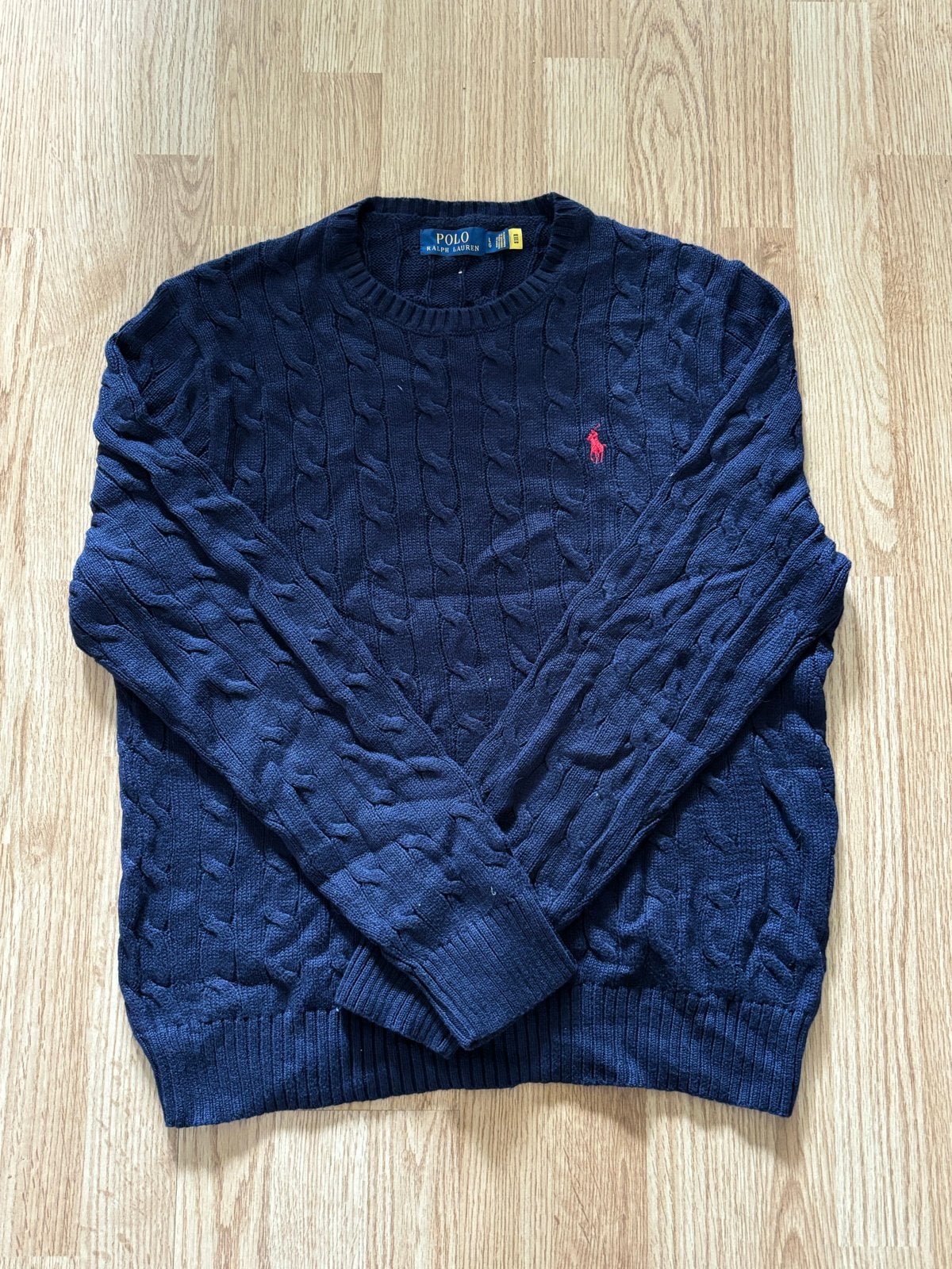 Polo Ralph Lauren Kabelgebreide Trui - Donkerblauw, Kleding | Heren, Truien en Vesten, Ophalen of Verzenden, Zo goed als nieuw
