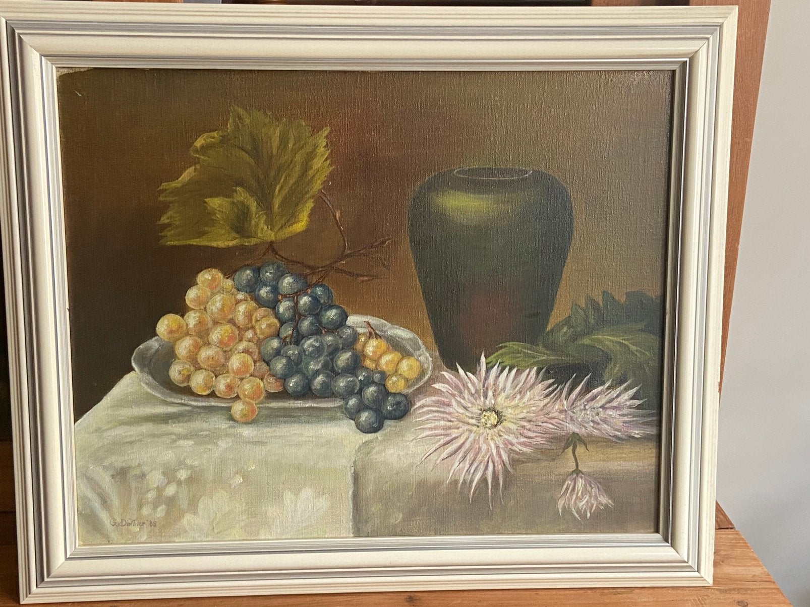 Leuk olieverf schilderijtje op linnen doek met houten lijst, Antiek en Kunst, Kunst | Schilderijen | Klassiek, Doek, Realistisch