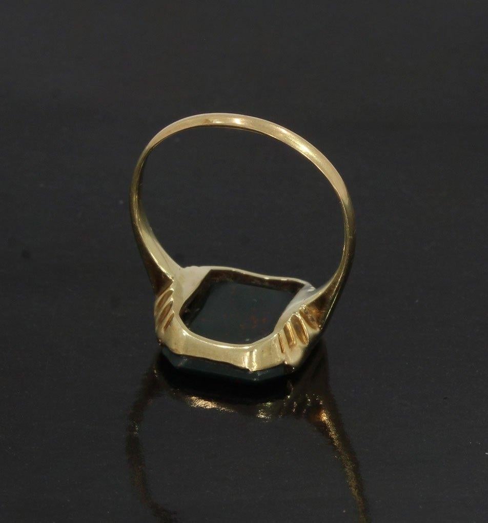 Familie wapen heliotroop 14k gouden vintage zegel ring dames, Verzenden, Goud, Ring, Met edelsteen