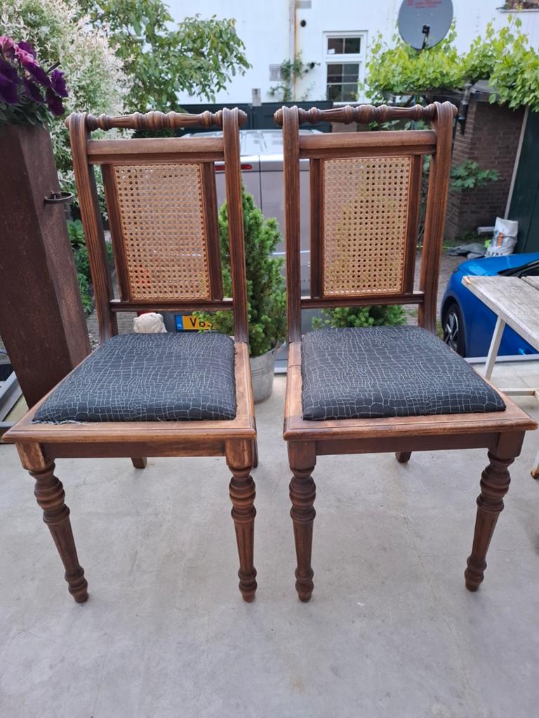 Set van 2 vintage stoelen met rotan rugleuning, Antiek en Kunst, Antiek | Meubels | Stoelen en Banken, Ophalen