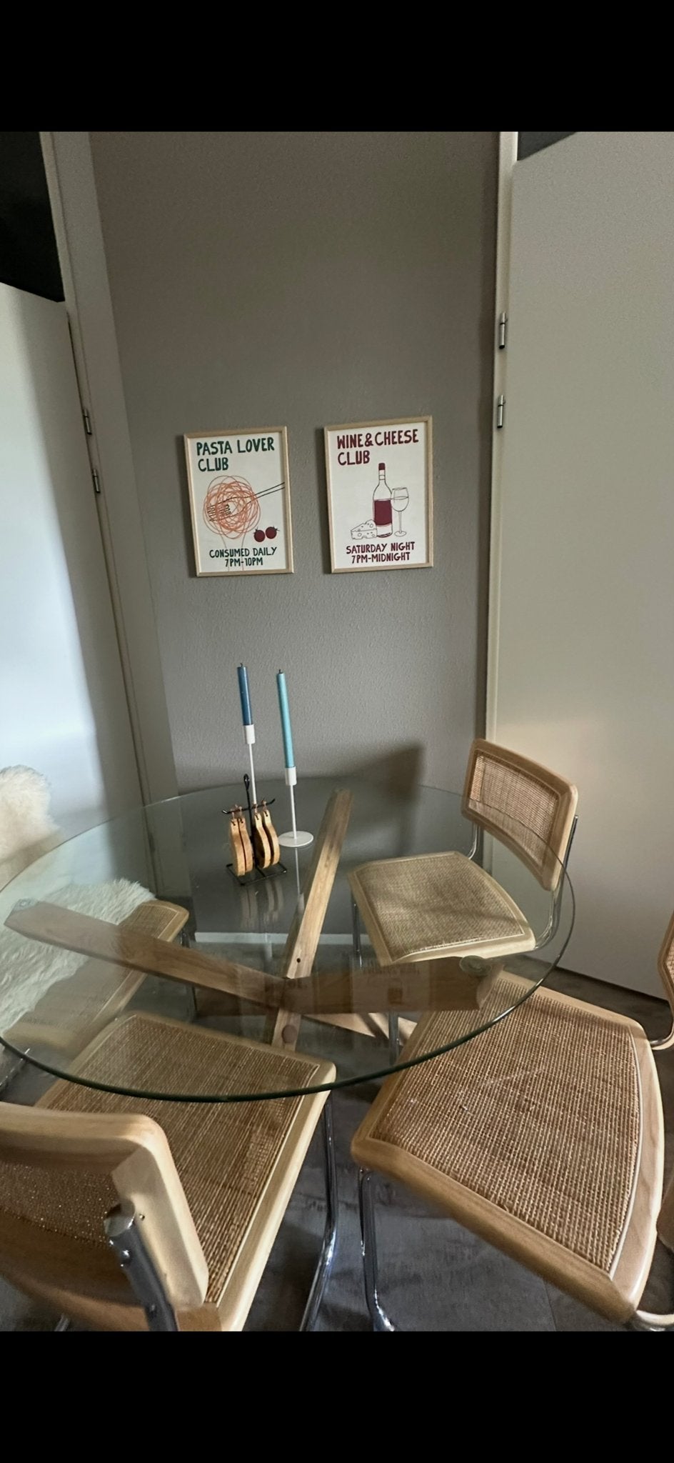 Glazen eettafel met eikenhouten onderstel - Zo goed als nieu, Huis en Inrichting, Ophalen, 100 tot 150 cm, Rond, Vier personen