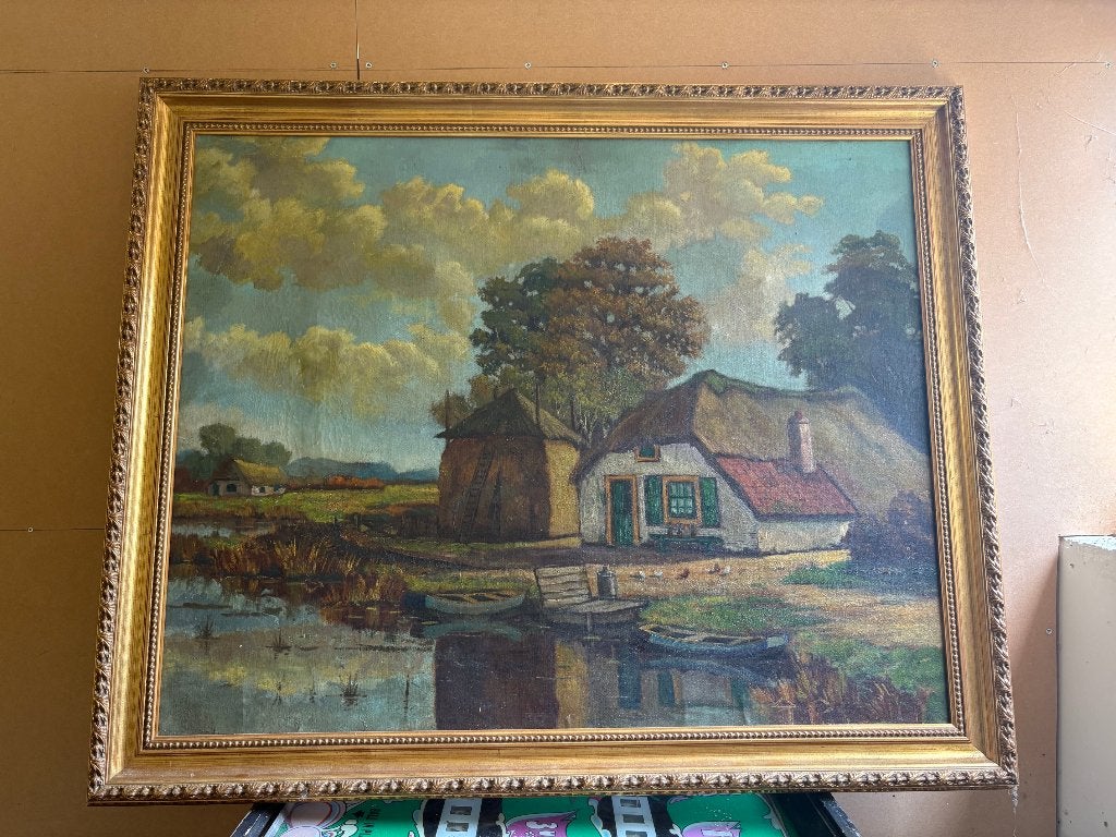 Schilderij, olieverf op doek, Antiek en Kunst, Kunst | Schilderijen | Klassiek, Ophalen, Nederlandse school, Doek, Bijzondere lijst