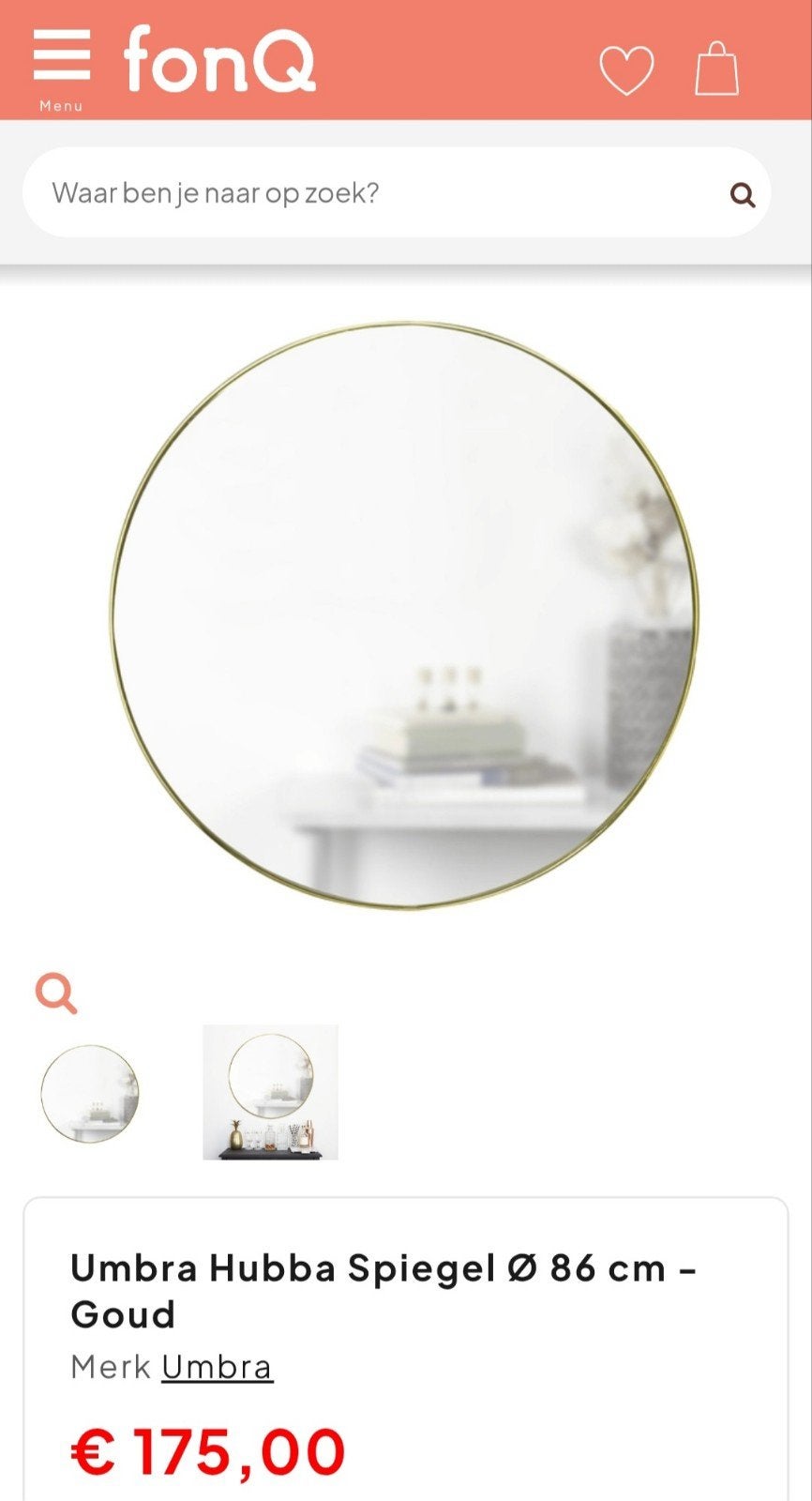 umbra spiegel rond goud, Ophalen, Rond, Minder dan 100 cm