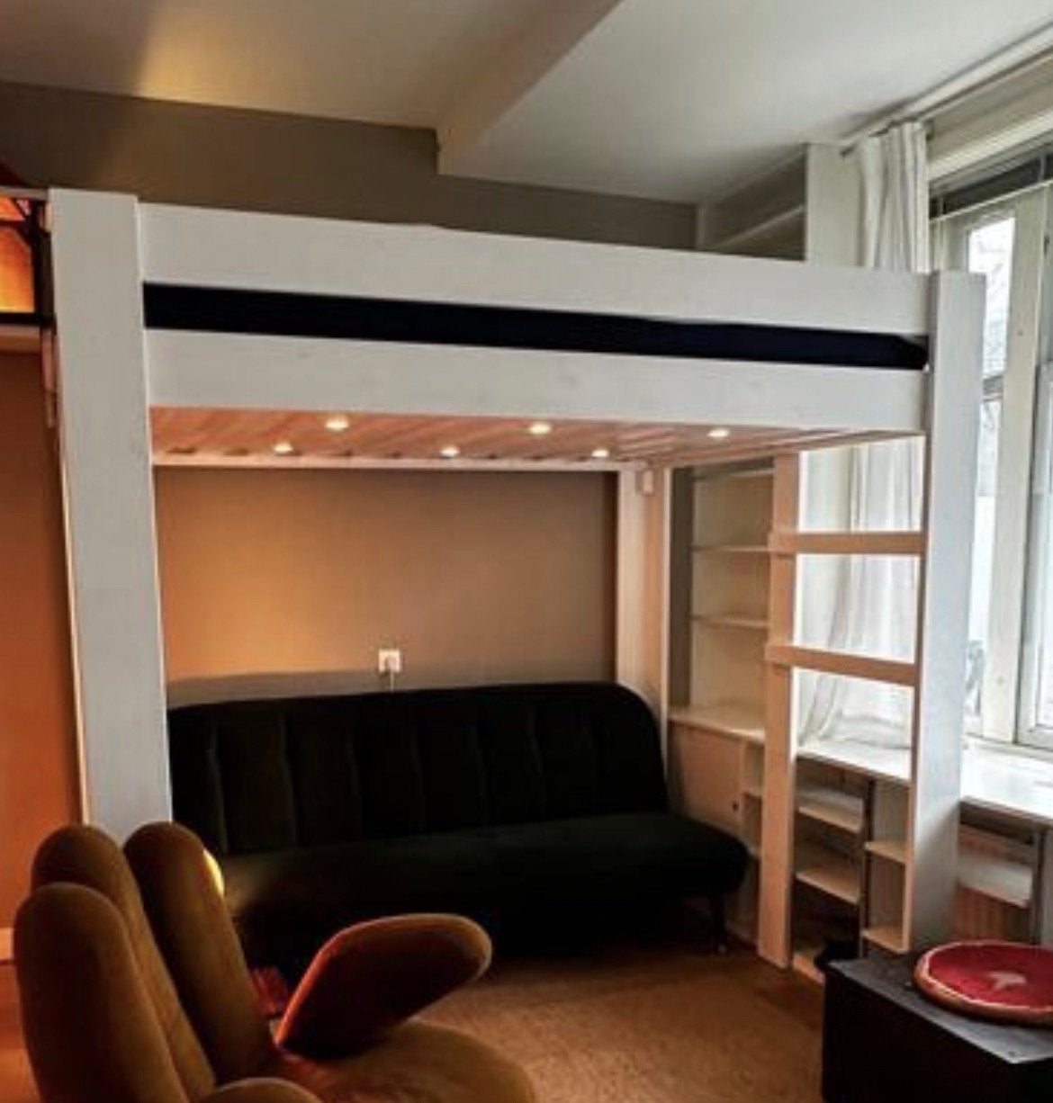 Hoogslaper tweepersoons met lampjes hemel, 160cm, Huis en Inrichting, Ophalen, Gebruikt, Hoogslaper, Tweepersoons