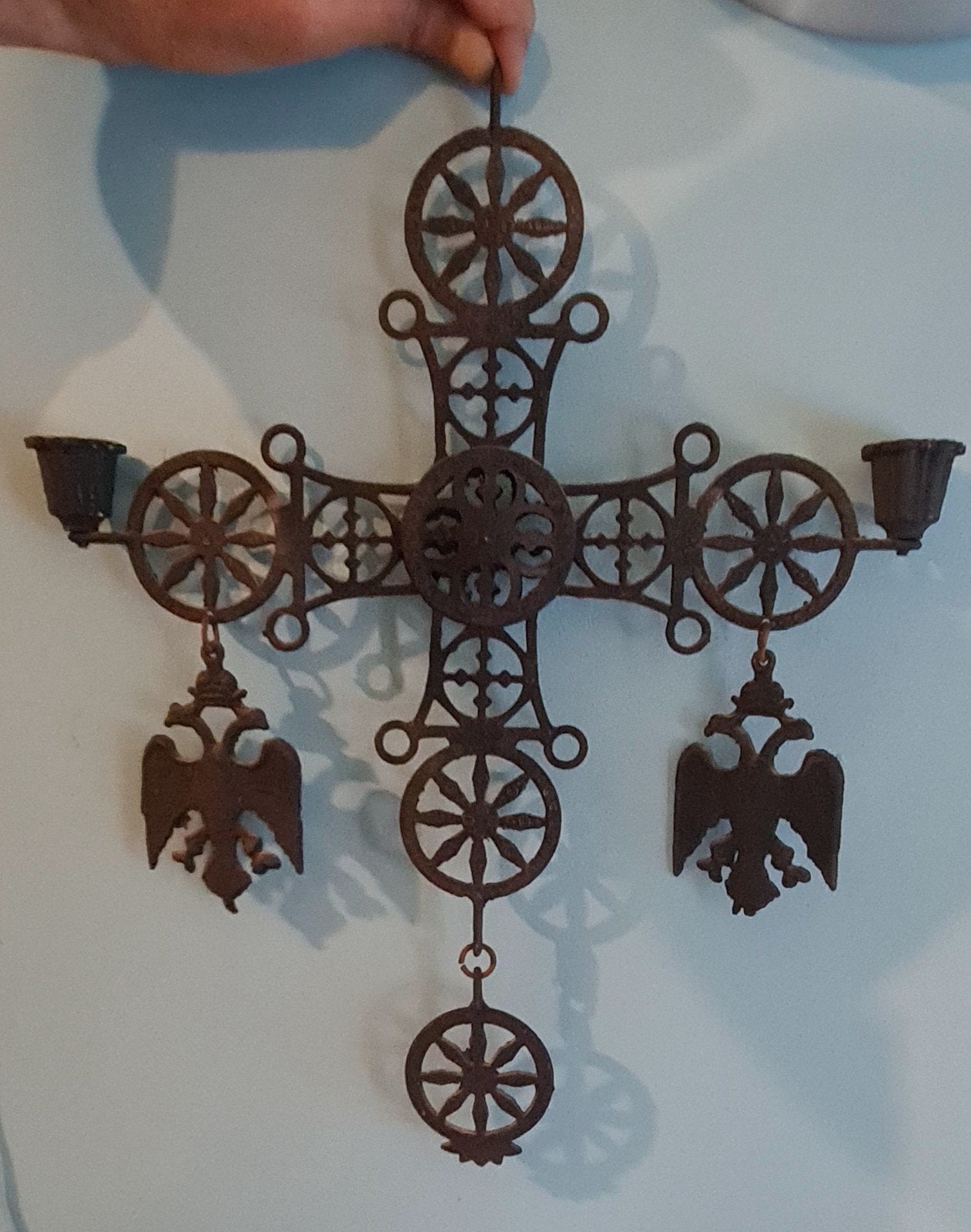 Decoratief ijzeren kruis met dubbele adelaars, Ophalen of Verzenden