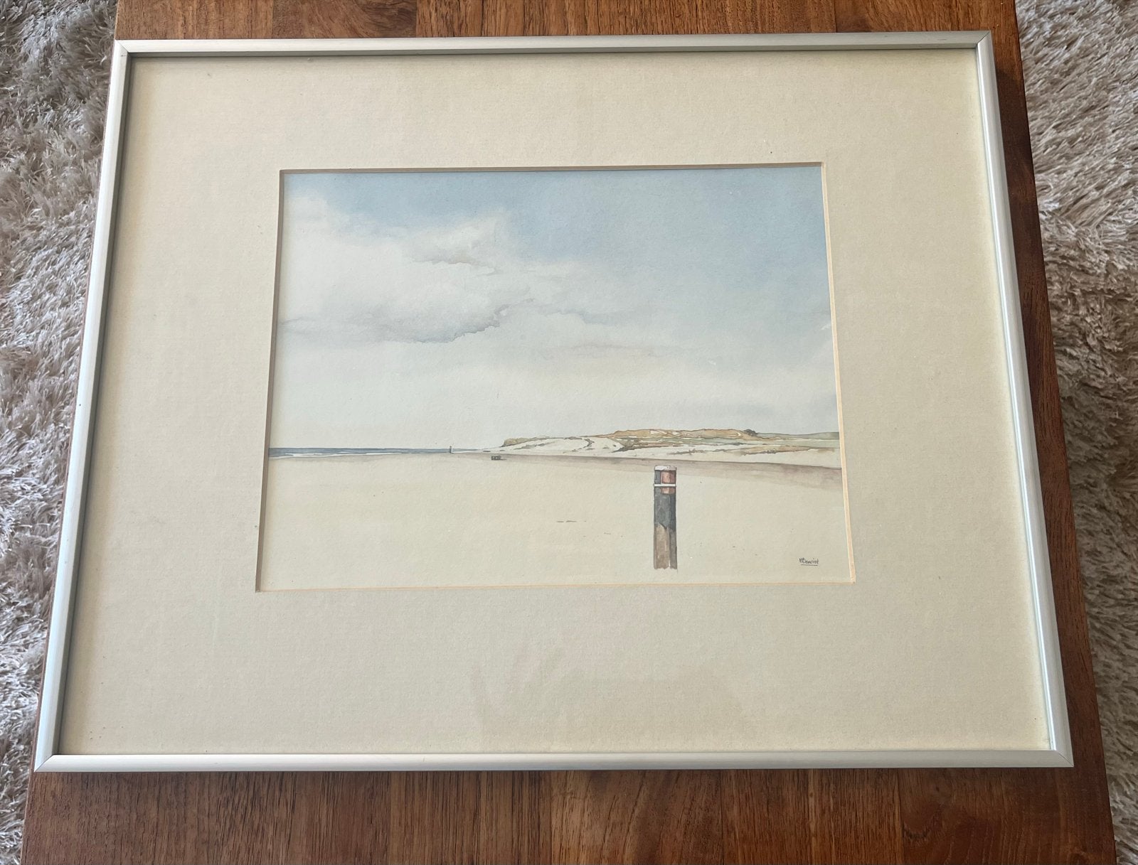 Aquarel van H. Benoit: Rustig strandgezicht, 50x40 cm, Antiek en Kunst, Kunst | Schilderijen | Klassiek, Ophalen, Maritiem / water