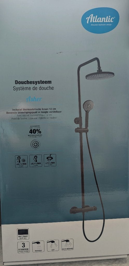 Koopje: Nieuwe zwarte regendouche set Atlantic Asher, Ophalen of Verzenden, Nieuw, Koper, Douche