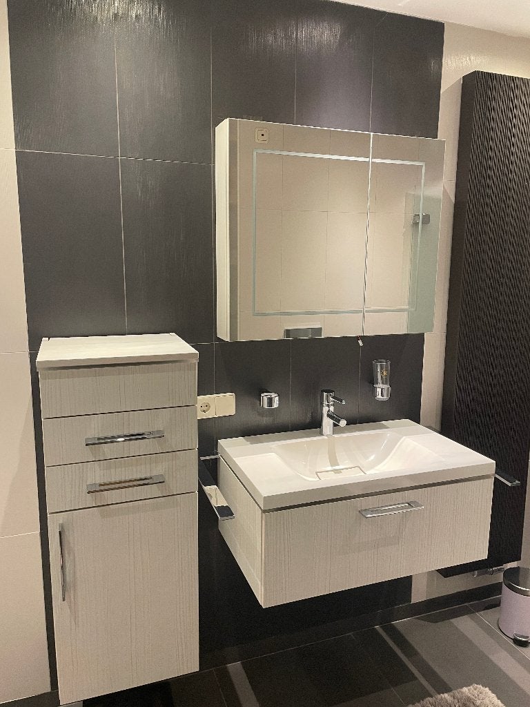 Sanitaire unit met kast, wastafel en spiegel, Doe-het-zelf en Verbouw, Sanitair, Ophalen, Gebruikt, Glas, Wastafel