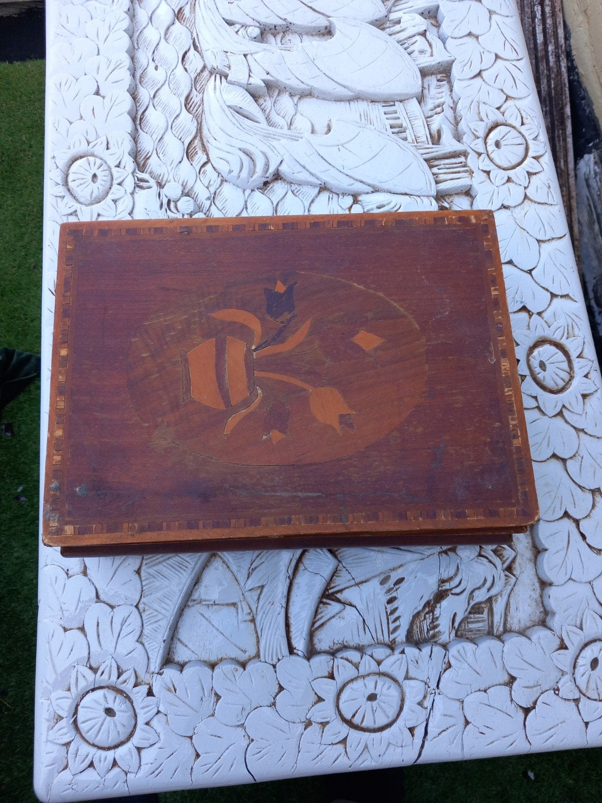 Decoratief houten kistje met inlegwerk, Ophalen of Verzenden