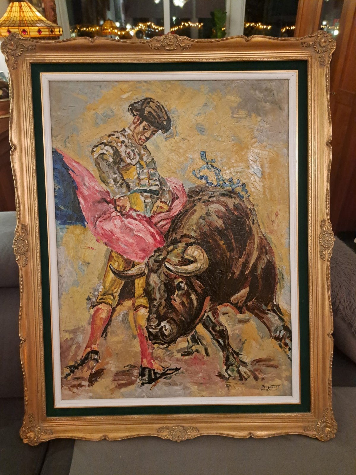 Spaans schilderij stierengevecht, Antiek en Kunst, Ophalen of Verzenden, Vintage, Olieverf, Portret of Personen
