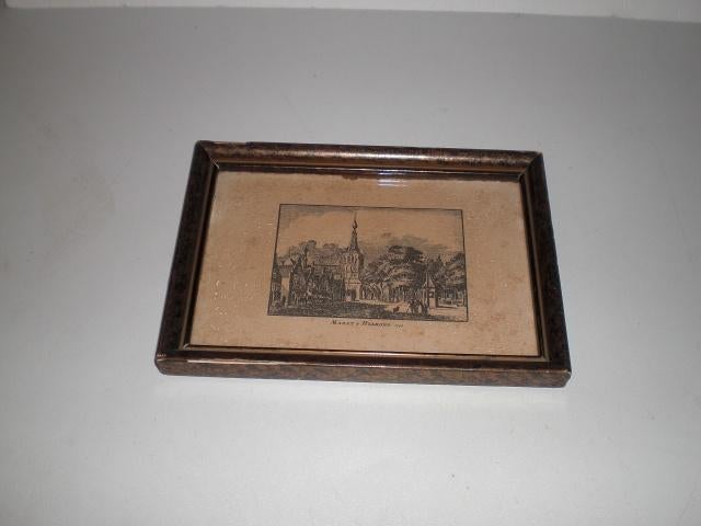 Markt te Helmond 1740 Prent in fraai lijstje, Ingelijst, Stadsgezicht, Ophalen of Verzenden, 12 cm