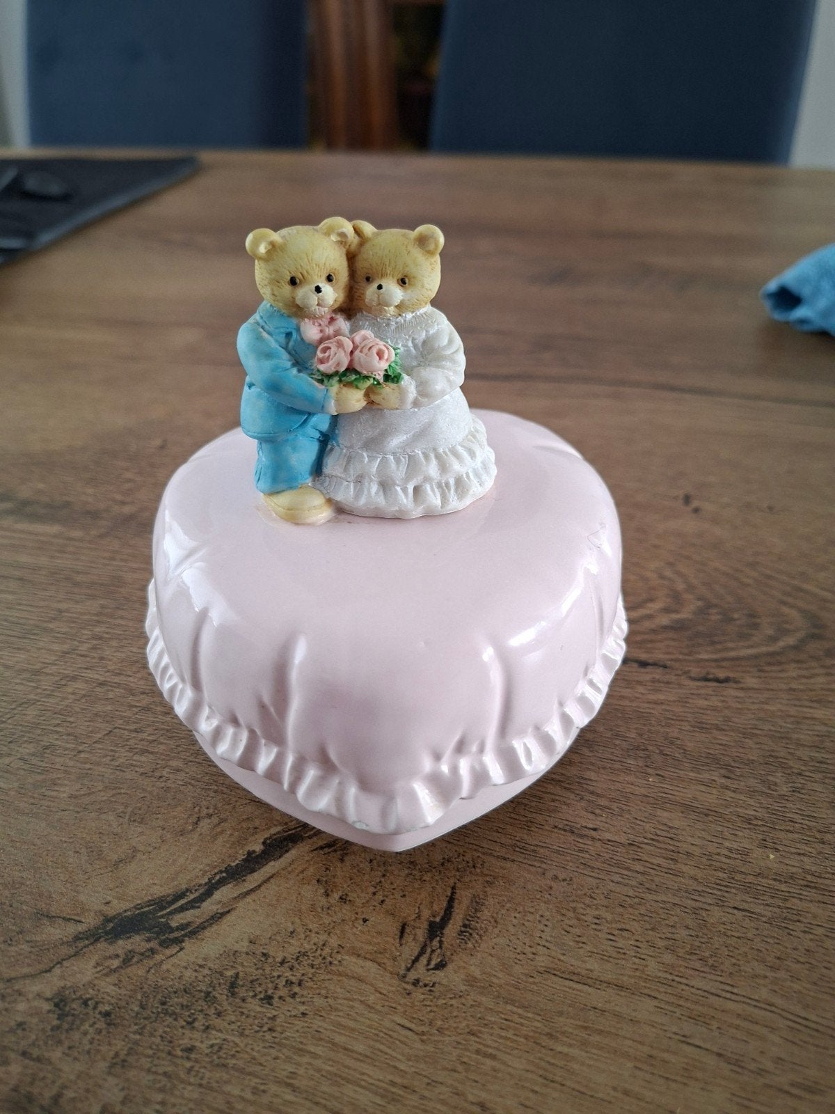 Vintage muziekdoos beertjes – roze hart – Cautton – werkend, Ophalen
