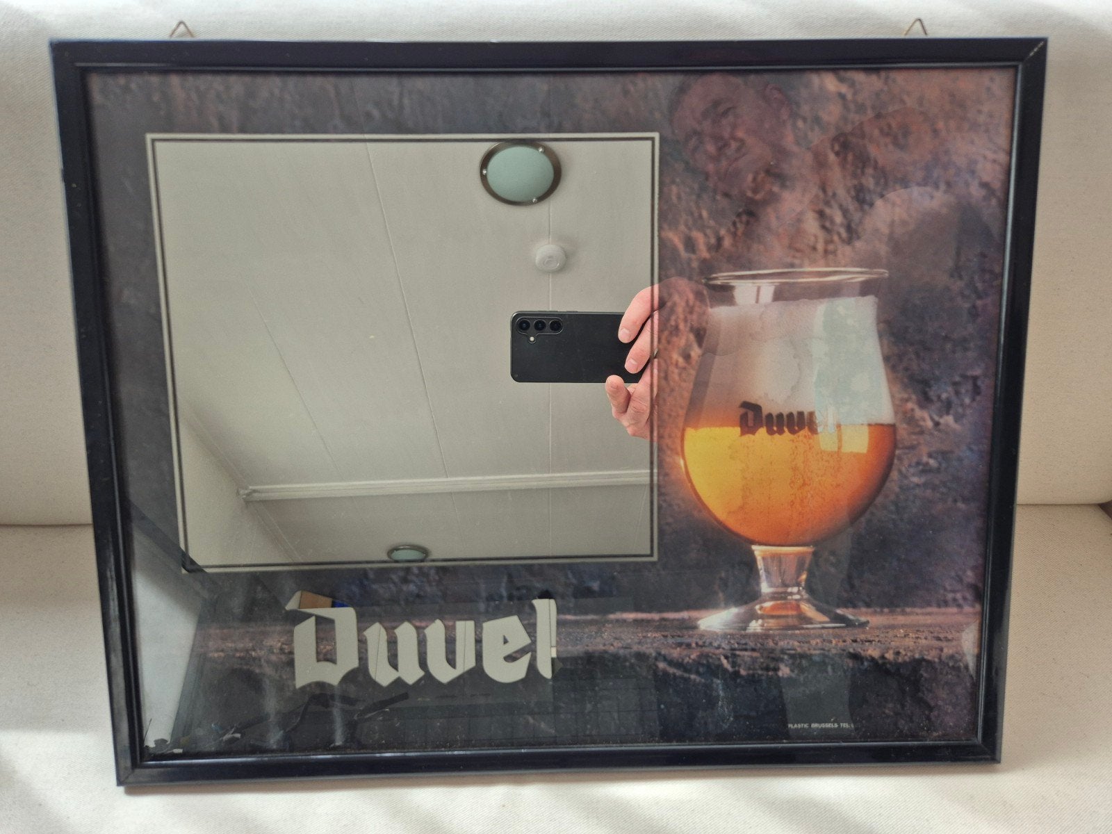 Duvel Bier Reclame Spiegel jaren 80 / Man Cave, Verzamelen, Biermerken, Ophalen, Gebruikt, Reclamebord, Plaat of Schild, Duvel