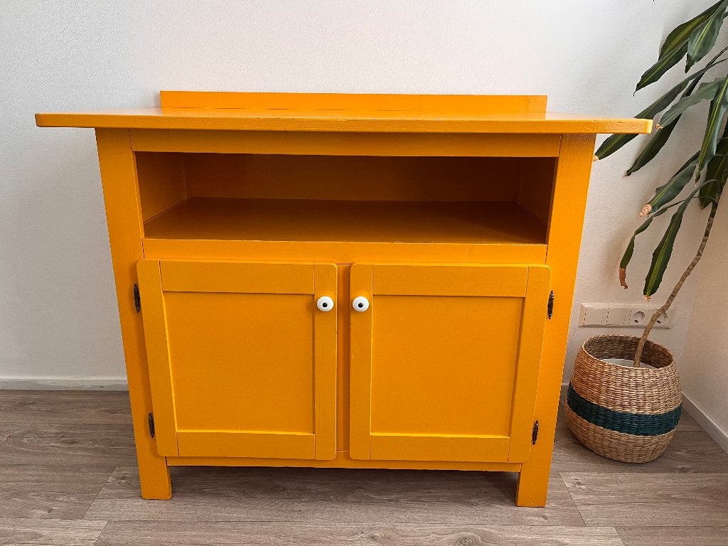 Mid century ladekast, Ophalen, Gebruikt, Eikenhout, 50 tot 100 cm