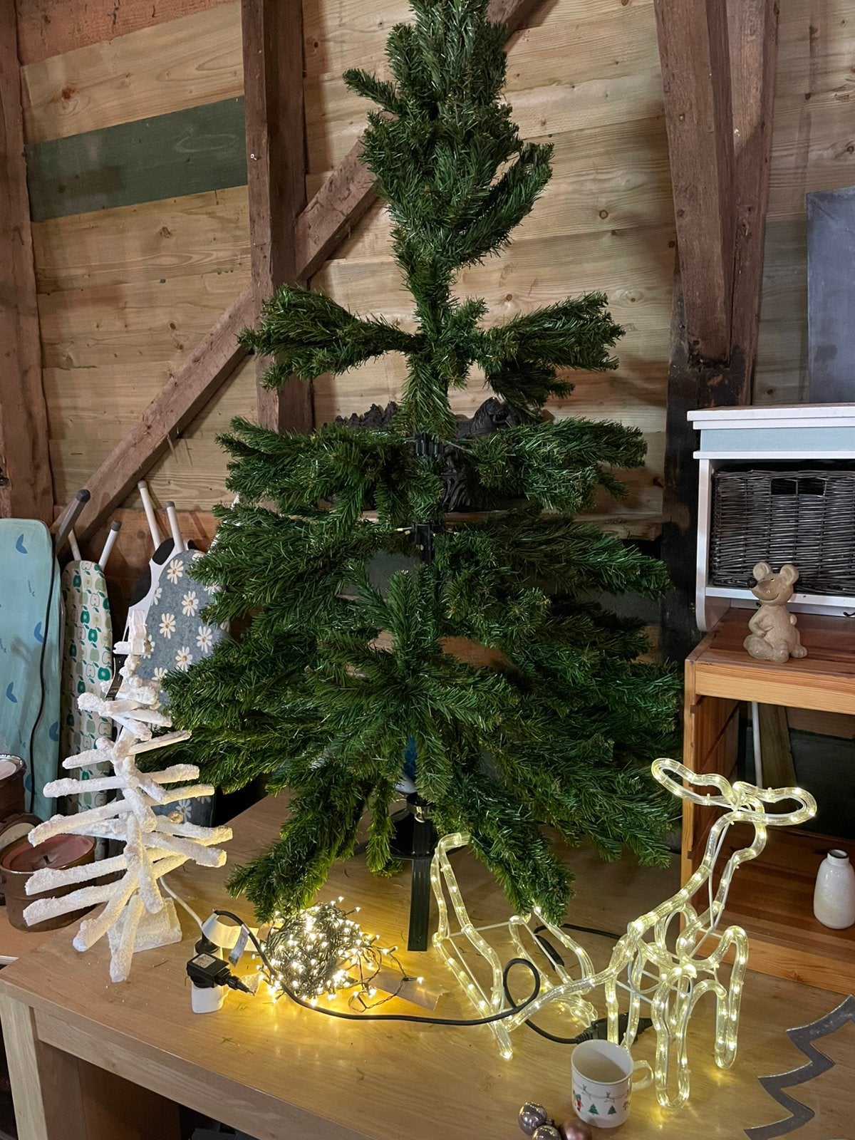 Kunst kerst boom met verlichting en verlichte slee, Ophalen, Zo goed als nieuw