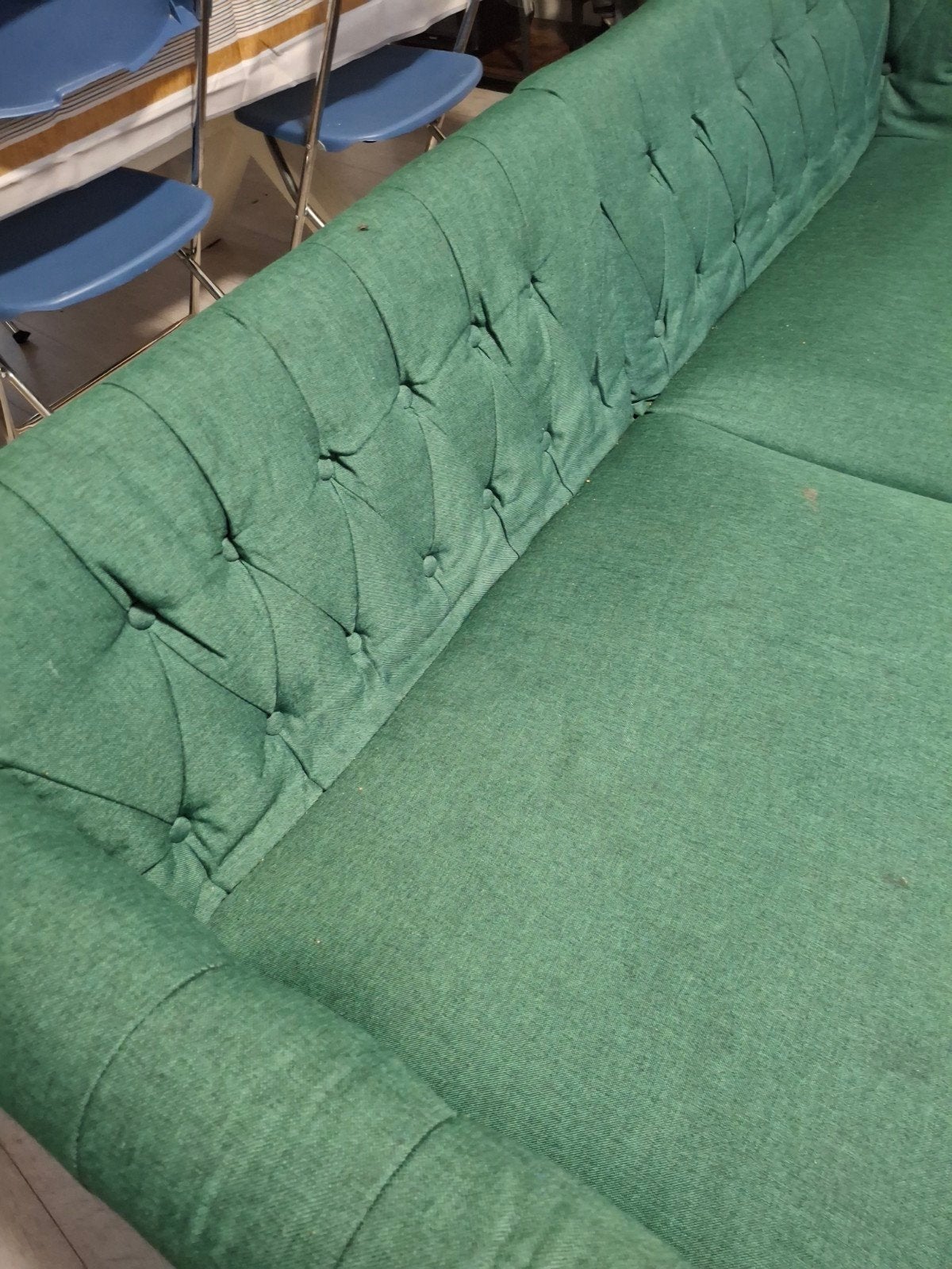 Groene 3-zitsbank met Chesterfield-stijl, Huis en Inrichting, Ophalen, Gebruikt, Chesterfield, Driepersoons