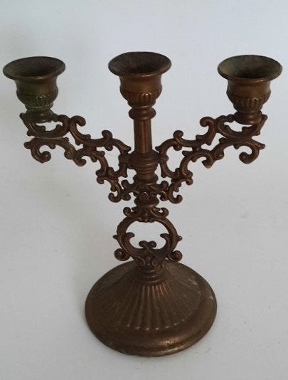 Vintage Italiaanse messing Mini Kandelaar 3-Armig Gada Italy, Ophalen of Verzenden, Zo goed als nieuw, Metaal, Kandelaar