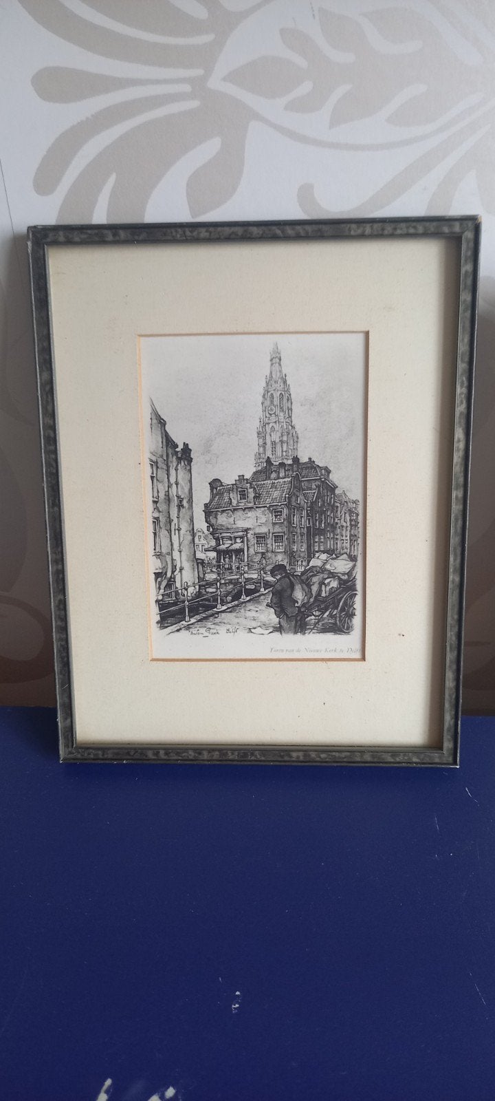 Vintage reproductie van ets van A. Pieck.  Nieuwe Kerk Delft, Ophalen of Verzenden