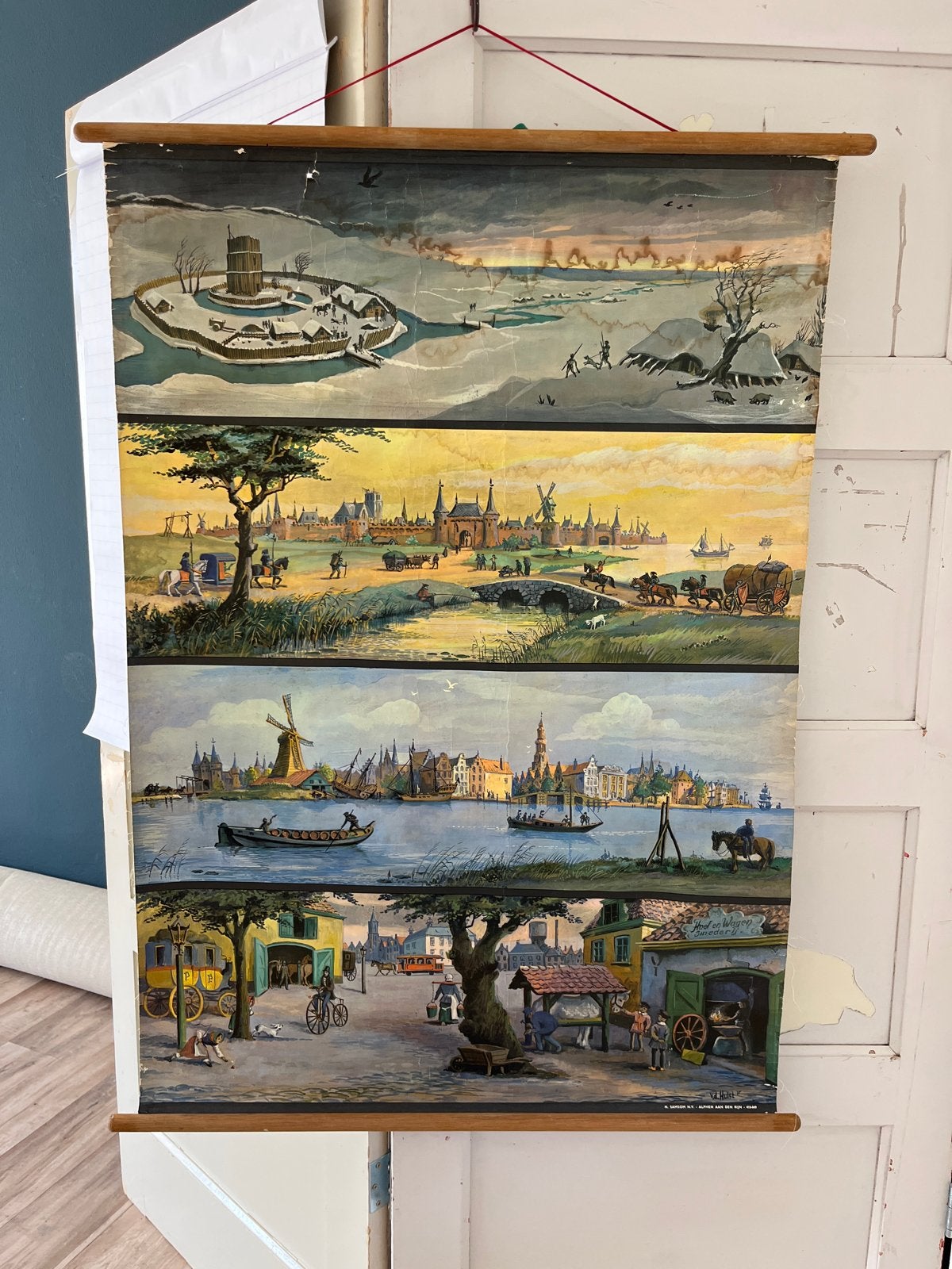 Vintage Schoolplaat: Nederlandse Landschappen door de Eeuwen, Antiek en Kunst, Antiek | Schoolplaten, Ophalen, Geschiedenis