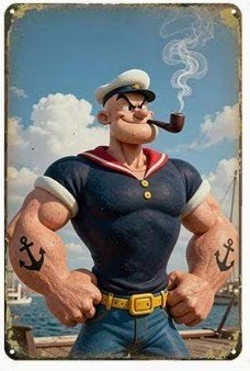 Metalen wandbord met afbeelding van Popeye., Verzamelen, Verzenden, Overige figuren, Nieuw, Overige typen