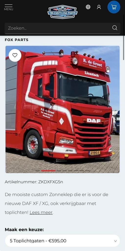 Daf XF/XG zonneklep, Ophalen, Nieuw, DAF, Interieur en Bekleding