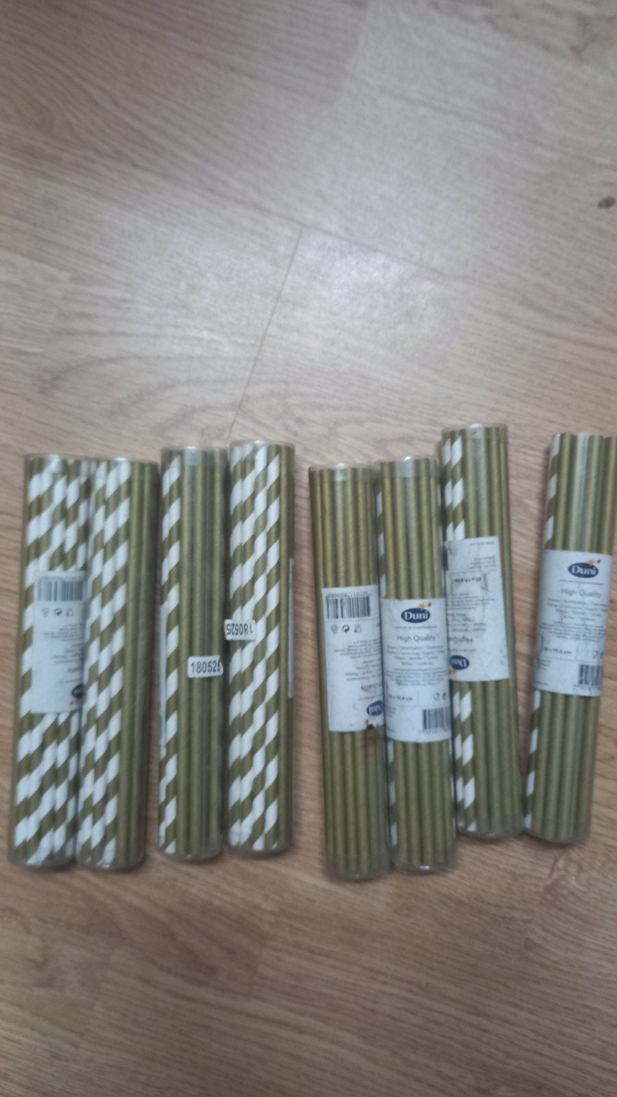 8x20 Papieren Rietjes Goud Wit Gestreept - Feestartikelen, Ophalen of Verzenden, Nieuw, Feestartikel, Verjaardag