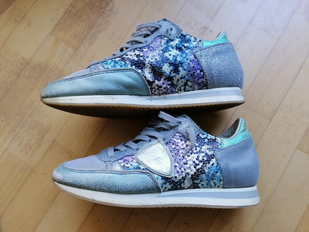 Philippe model 37 zacht leren gympen turquoise petrol, Blauw, Ophalen of Verzenden, Sneakers of Gympen, Gedragen