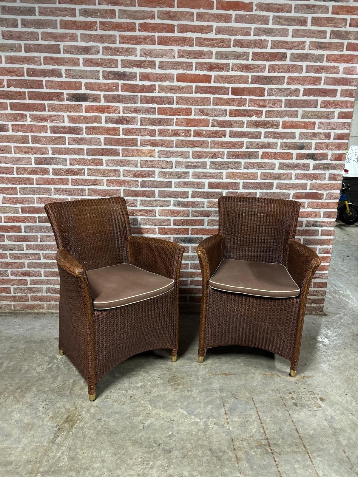 Lloyd Loom stoelen - Set van 4, Ophalen, Gebruikt, Bruin, Riet of Rotan