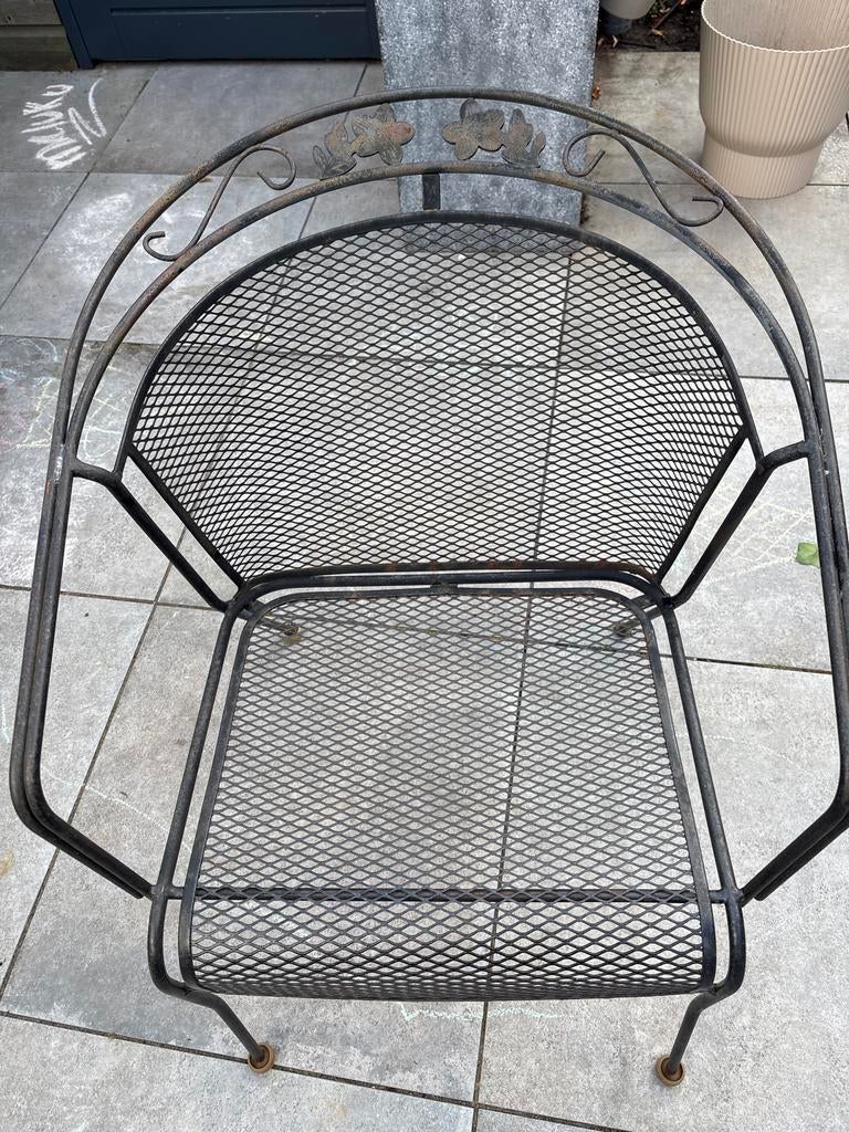 4 gietijzeren onverslijtbare tuinstoelen, Ophalen, Gebruikt, Metaal, Stapelbaar