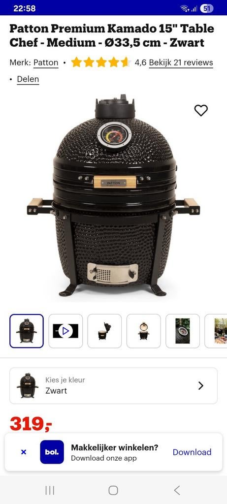 Patton Premium Kamado 15" Table Chef - Ø33,5 cm - antraciet, Ophalen, Patton, Green-egg, Nieuw