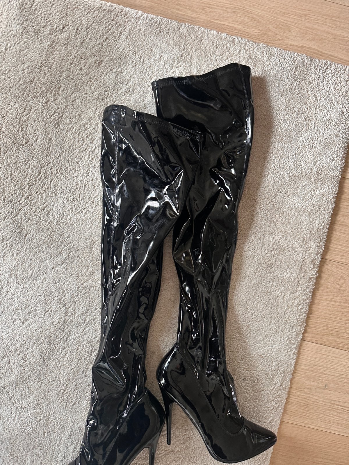 sexy kinky lak overknee laarzen maat 45/46, Hoge laarzen, Verzenden, Zwart, Nieuw