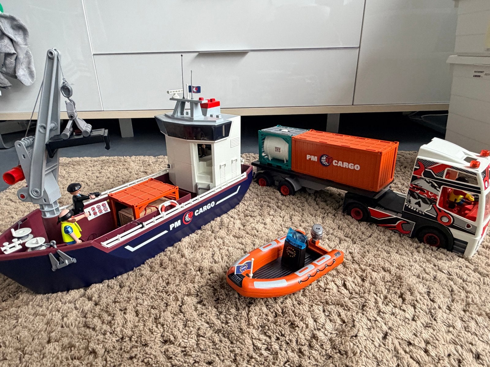 Playmobil Cargo: Vrachtschip, Vrachtwagen & Speedboot, Ophalen, Complete set, Onbekend, Zo goed als nieuw