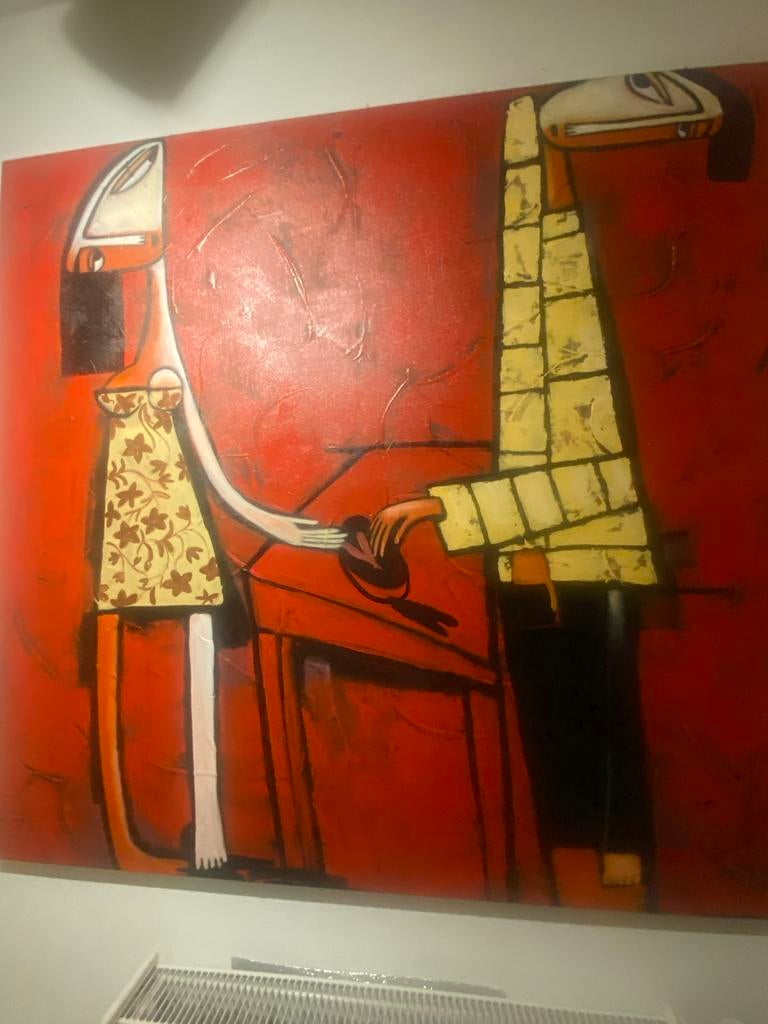 Origineel Afrikaans olieverf schilderij, gesigneerd, Antiek en Kunst, Ophalen of Verzenden