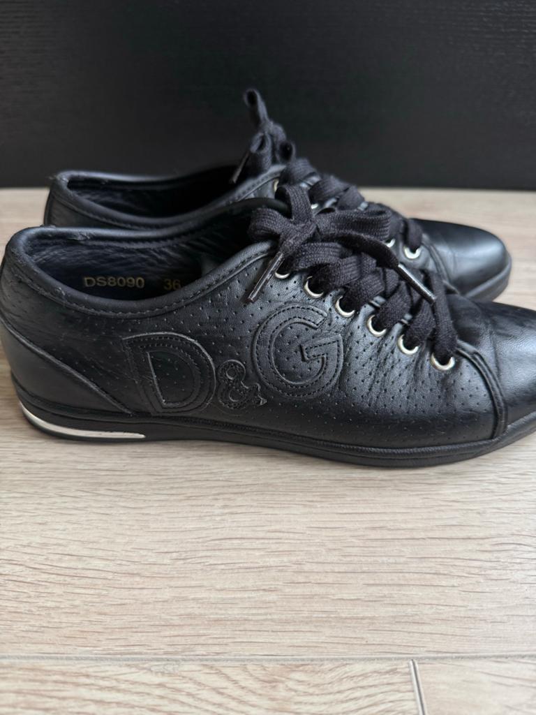 D&G Dolce & Gabbana Zwarte Leren Sneakers Maat 36, Ophalen of Verzenden, Gedragen, Zwart, Sneakers of Gympen