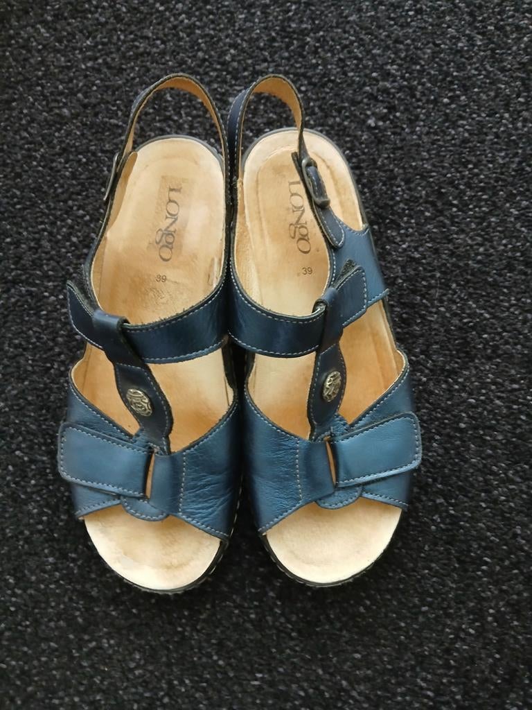 Mooi blauwe damessandalen in maat 39, Ophalen, Longo, Blauw, Sandalen of Muiltjes