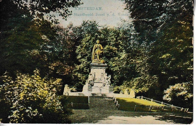 AMSTERDAM - VONDELPARK / STANDBEELD JOOST v. d. VONDEL, Ophalen of Verzenden, Voor 1920, Gelopen, Noord-Holland