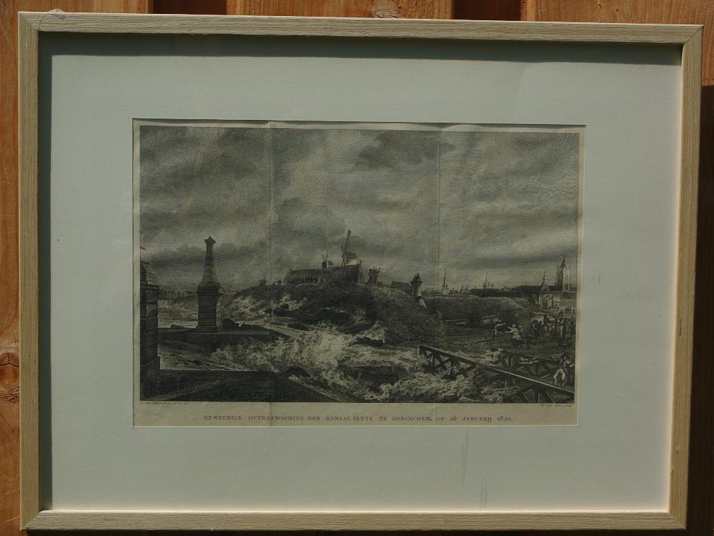 Gorinchem, watersnood 1820, Verzamelen, Foto's en Prenten, Ophalen of Verzenden, Zo goed als nieuw, Voor 1940, Prent