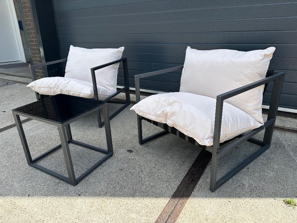 Nieuwe design Tuin loungeset, 2x fauteuil 1x tafeltje, Tuin en Terras, Tuinsets en Loungesets, Loungeset, Bijzettafel, Ophalen