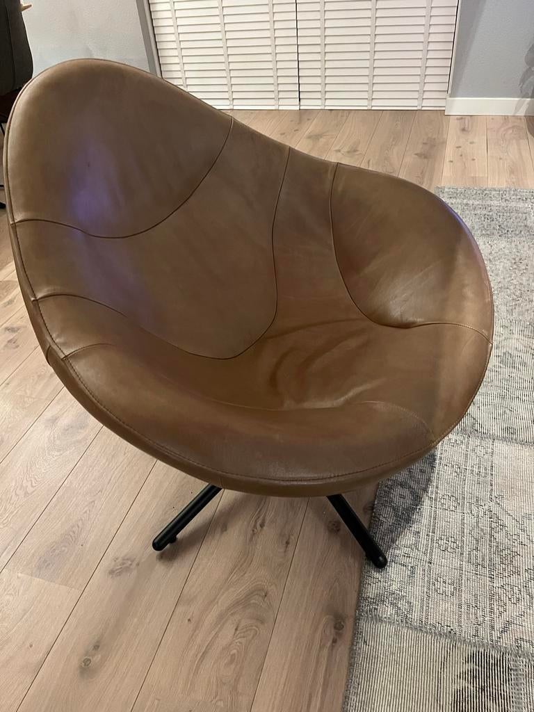 Label Hidde fauteuil - Cognac leer, Ophalen of Verzenden, Gebruikt, Leer, 75 tot 100 cm