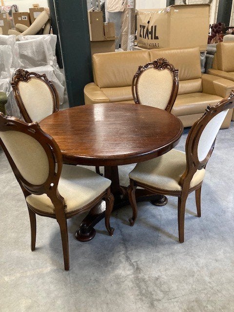eettafel rond met 4 stoelen brocante klassiek SAMEN €225, Antiek en Kunst, Ophalen of Verzenden
