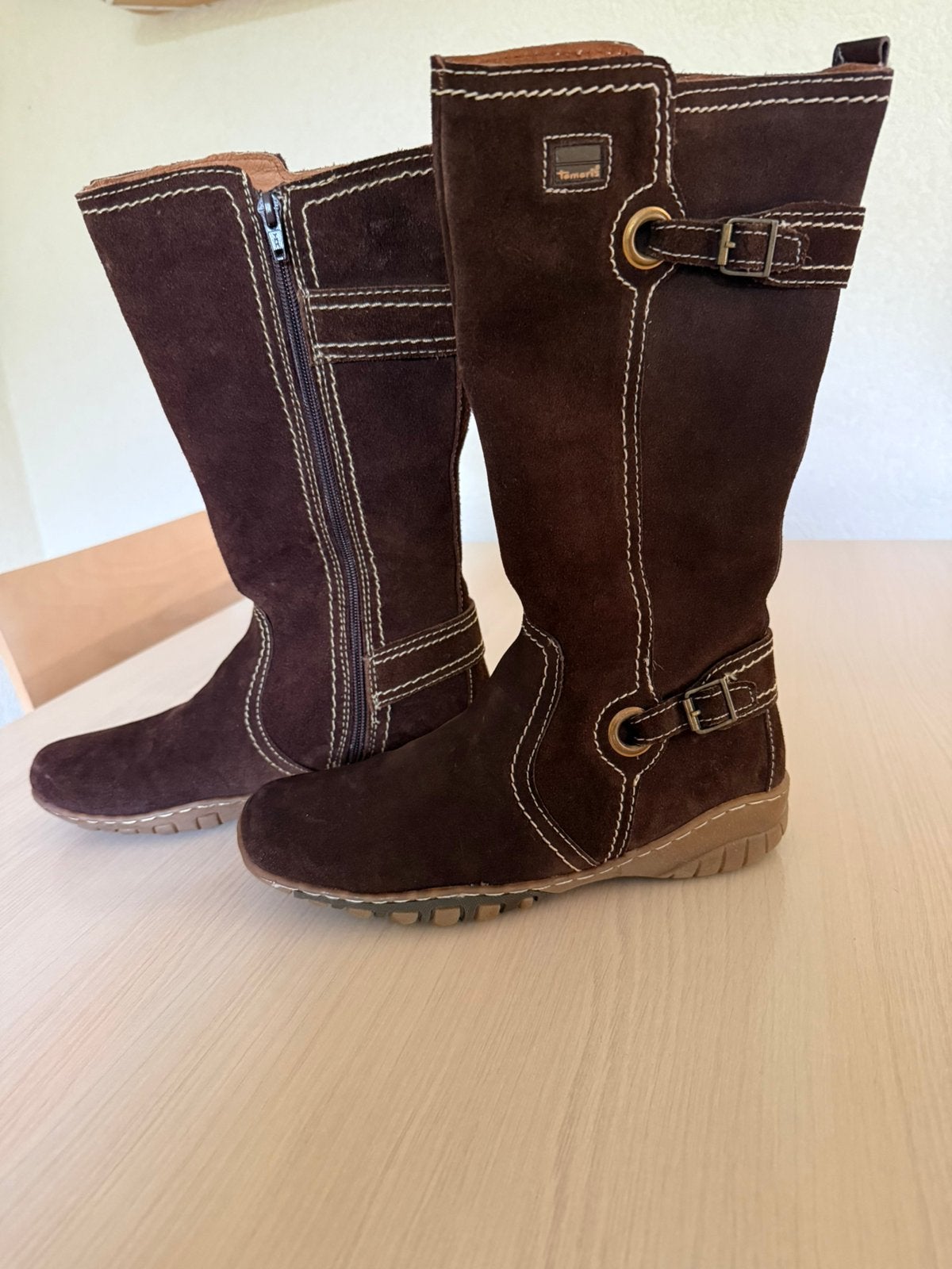 Bruine laarzen, nubuck leder, maat 39, Hoge laarzen, Bruin, Ophalen of Verzenden, Zo goed als nieuw