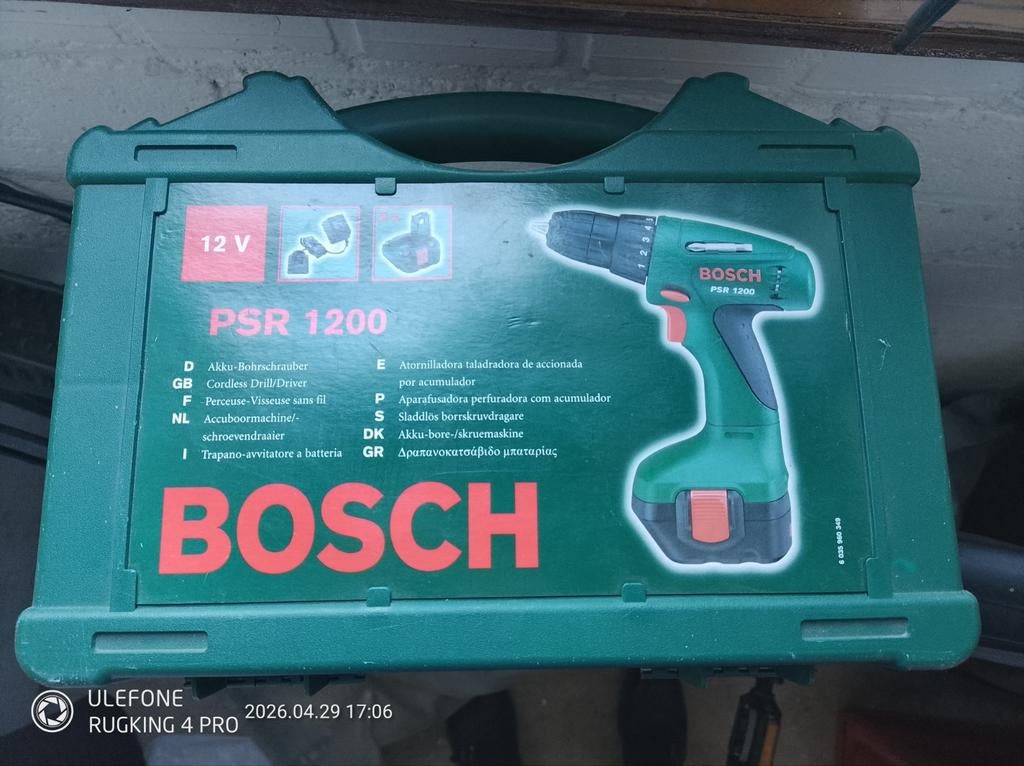 Bosch Accu Schroefmachine PSR 1200 in doos, Gebruikt, Variabele snelheid, Ophalen of Verzenden, Boor- en Schroefmachine