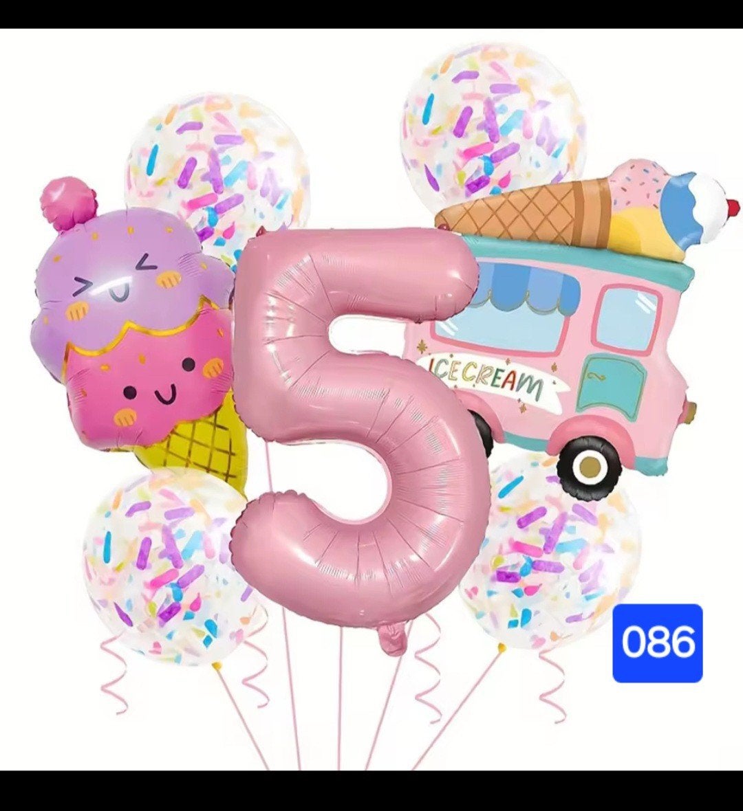 Nieuw Feestelijk Ballonnenpakket - Nummer 5 & IJsjes, Hobby en Vrije tijd, Ophalen, Nieuw, Versiering, Verjaardag
