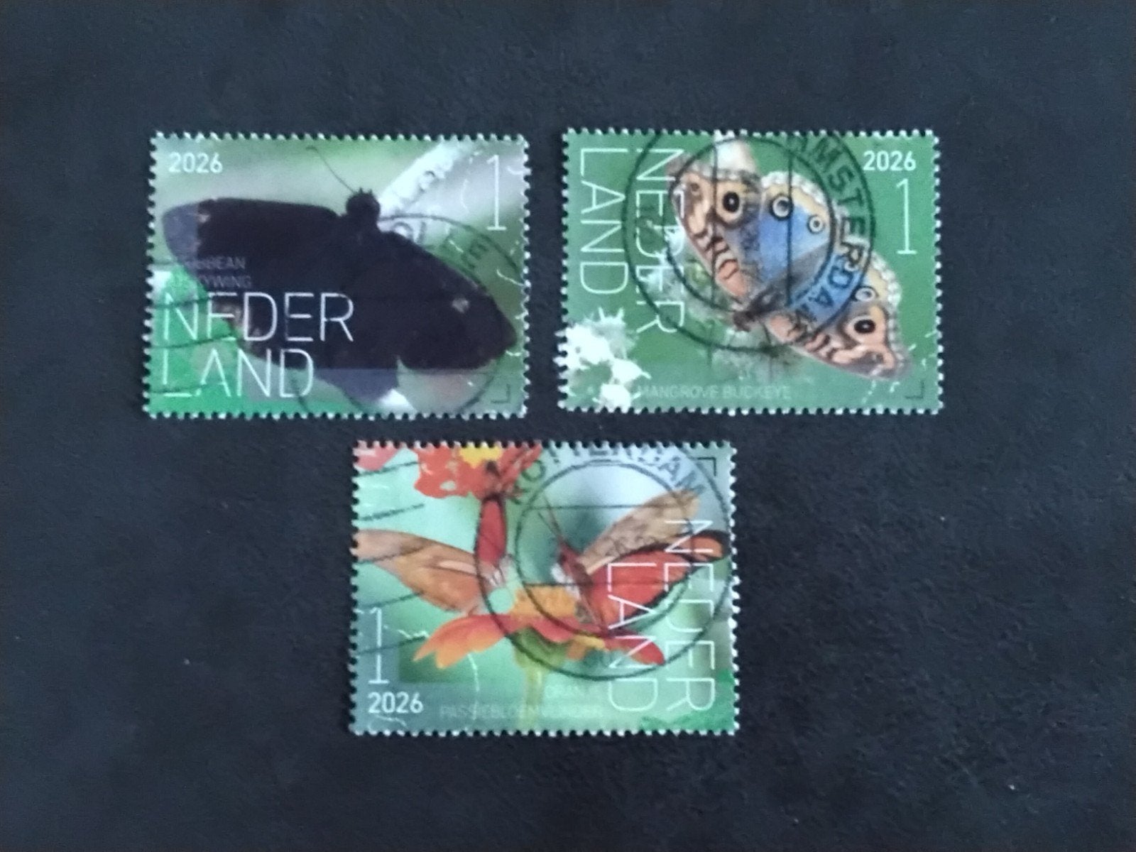 Beleef de Natuur 3 zegels Saba Vlinders 2026 gestempeld, Postzegels en Munten, Verzenden, Na 1940, Gestempeld