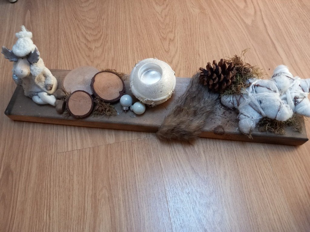 Decoratie met eland, kaarsje en ster, Huis en Inrichting, Woonaccessoires | Kandelaars en Kaarsen, Ophalen of Verzenden, Gebruikt
