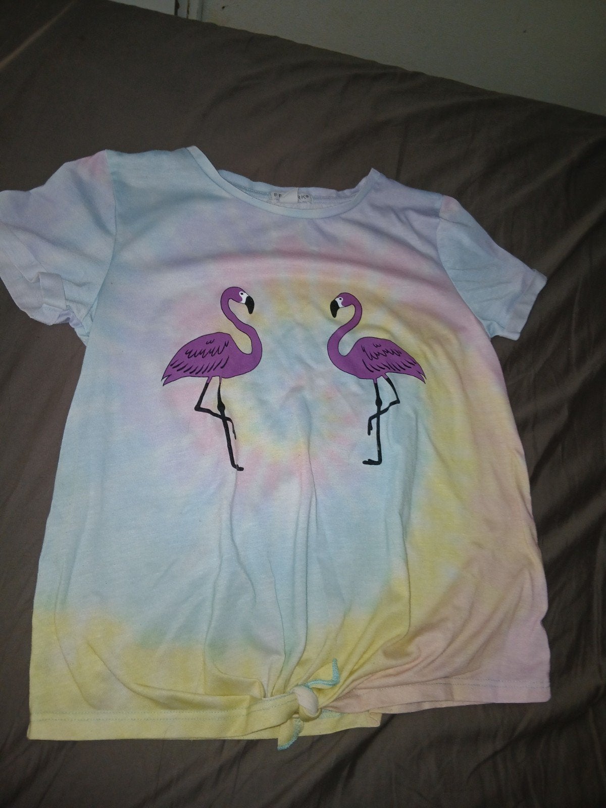 Primark T-shirt met flamingo's, tie-dye, Gebruikt, Meisje, Ophalen of Verzenden, Shirt of Longsleeve